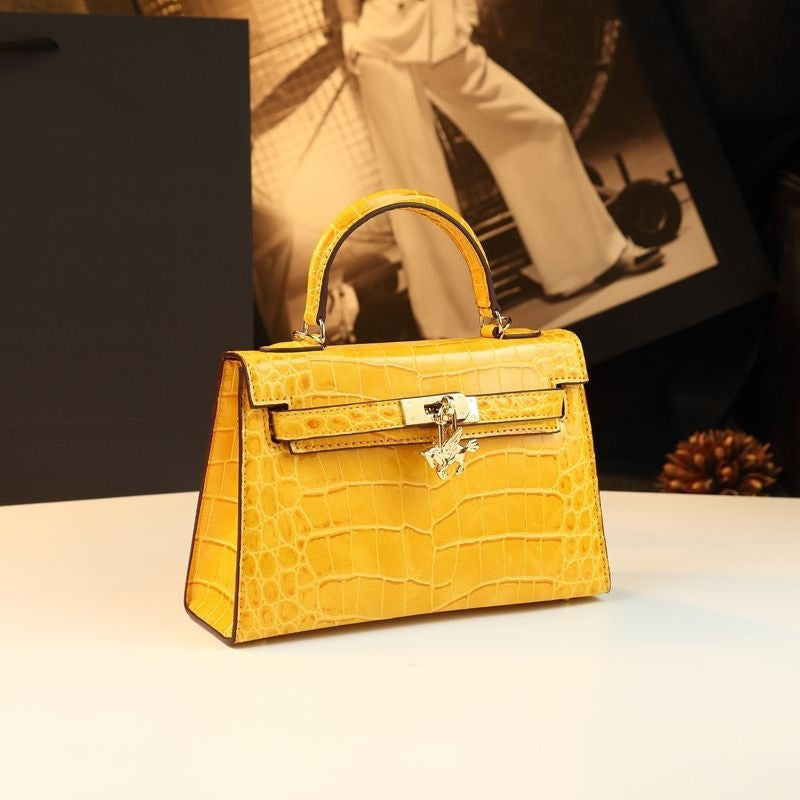 New Arrival Mini Kelly-Inspired Croc-Effect Leather Bag for Women, A 2nd Gen Small Shoulder Crossbody Handbag with Fashionable Design
