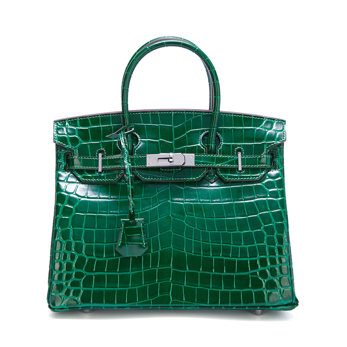 Genuine Leather Patent Crocodile-Embossed Birkin-Style Bag for Women, New Fashionable Top Handle Shoulder Crossbody Purse with Silver-Tone Hardware, Trendy Handbag for Ladies