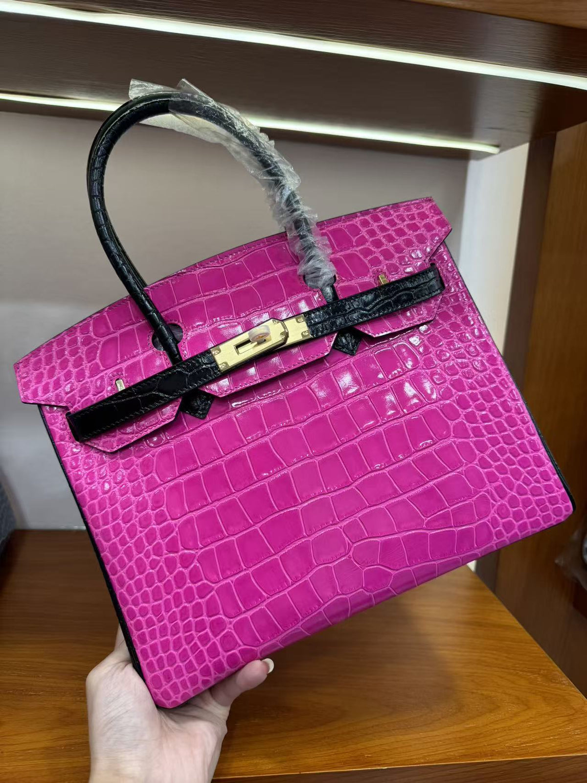 Genuine Top Layer Cowhide Crocodile-Embossed Birkin 30 Bag for Women, Hermès-Style Internal Stitching Color Block Top Handle Purse, Premium Leather Handbag for Ladies