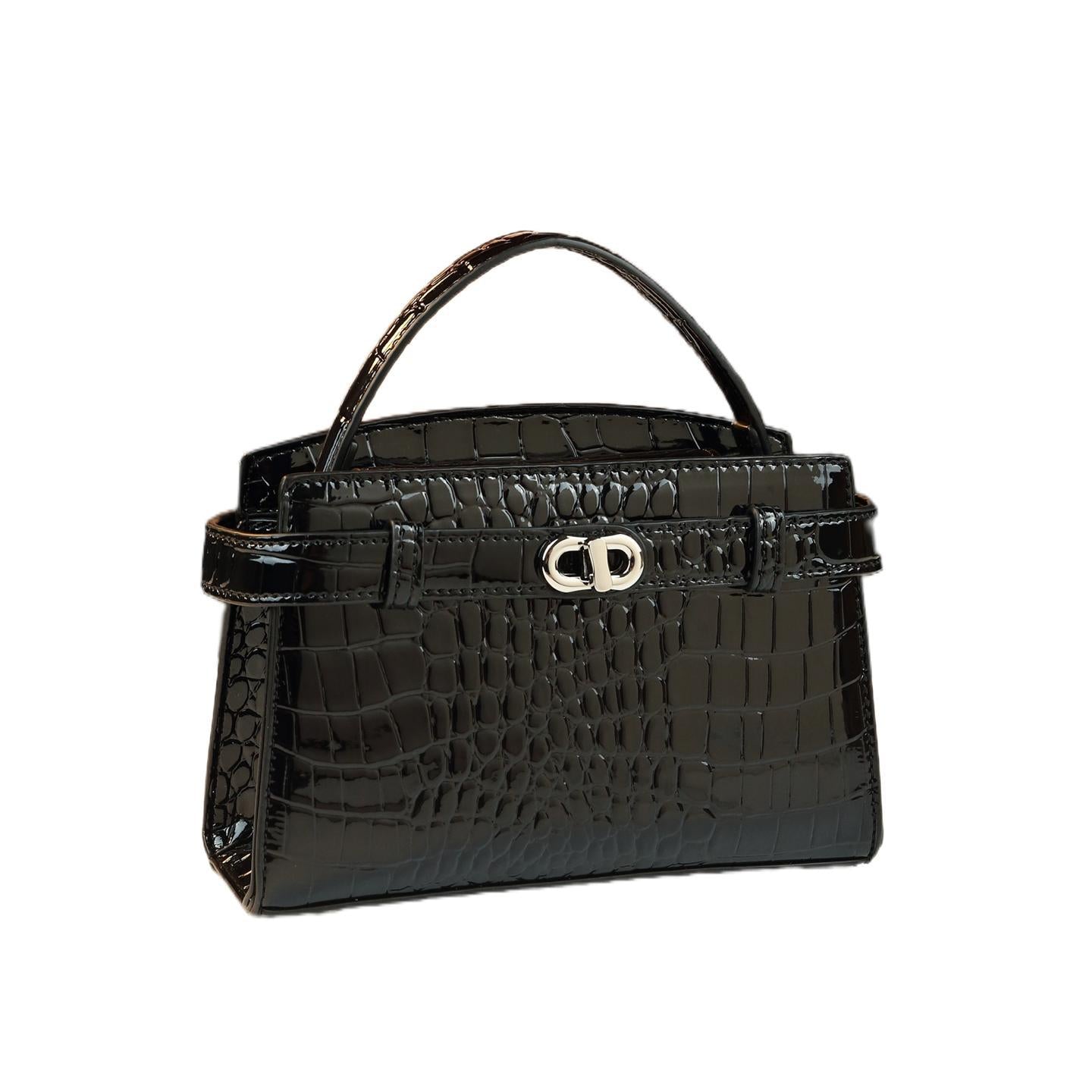 New Arrival Small Kelly-Inspired Croc-Effect Leather Bag for Women, A Versatile Shoulder Crossbody Top-Handle Commuter Handbag with Fashionable Design