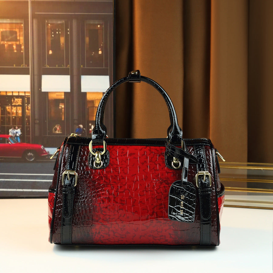 New Arrival Gradient Two-Tone Croc-Effect Pillow Bag for Women, A Large Capacity Top-Handle Shoulder Crossbody Handbag with Trendy Design, Perfect for Travel & Outings