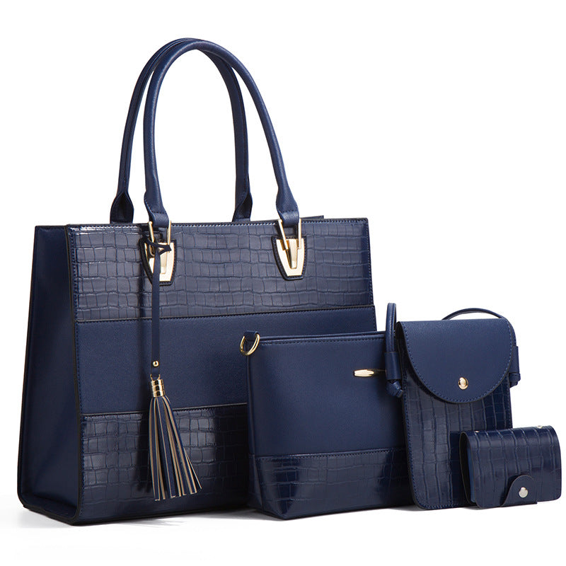 New Crocodile-Embossed Large Capacity 4-in-1 Tote Set, Trendy Tassel Shoulder Crossbody Bag, Versatile Mother-Child Handbag for Women