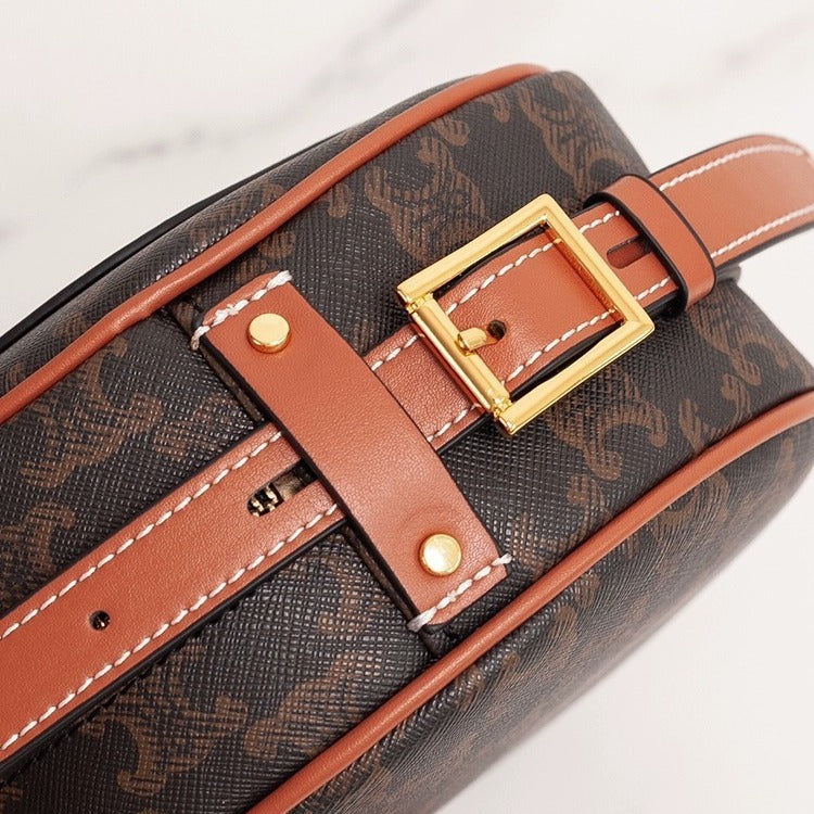 Genuine Leather Round Crossbody Bag for Women, New Fall Winter Casual Shoulder Purse, Small Circle Handbag for Ladies