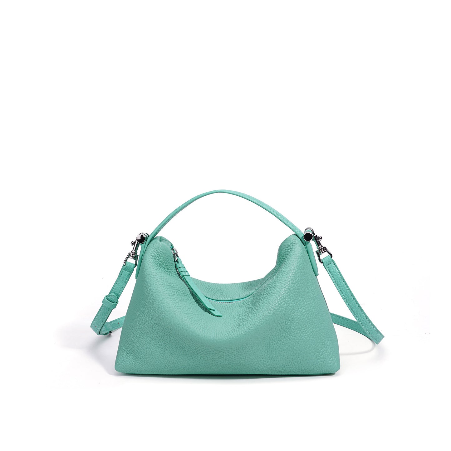 Ins Style Candy Color Genuine Leather Bag, Zipper Commute Shoulder Crossbody Purse, Versatile Premium Handbag for Women