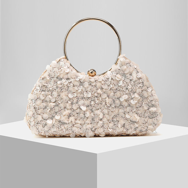 Pearl Embellished Ring Evening Clutch for Women, New Formal Gown Chain Handbag, Elegant Wedding Party Purse for Ladies