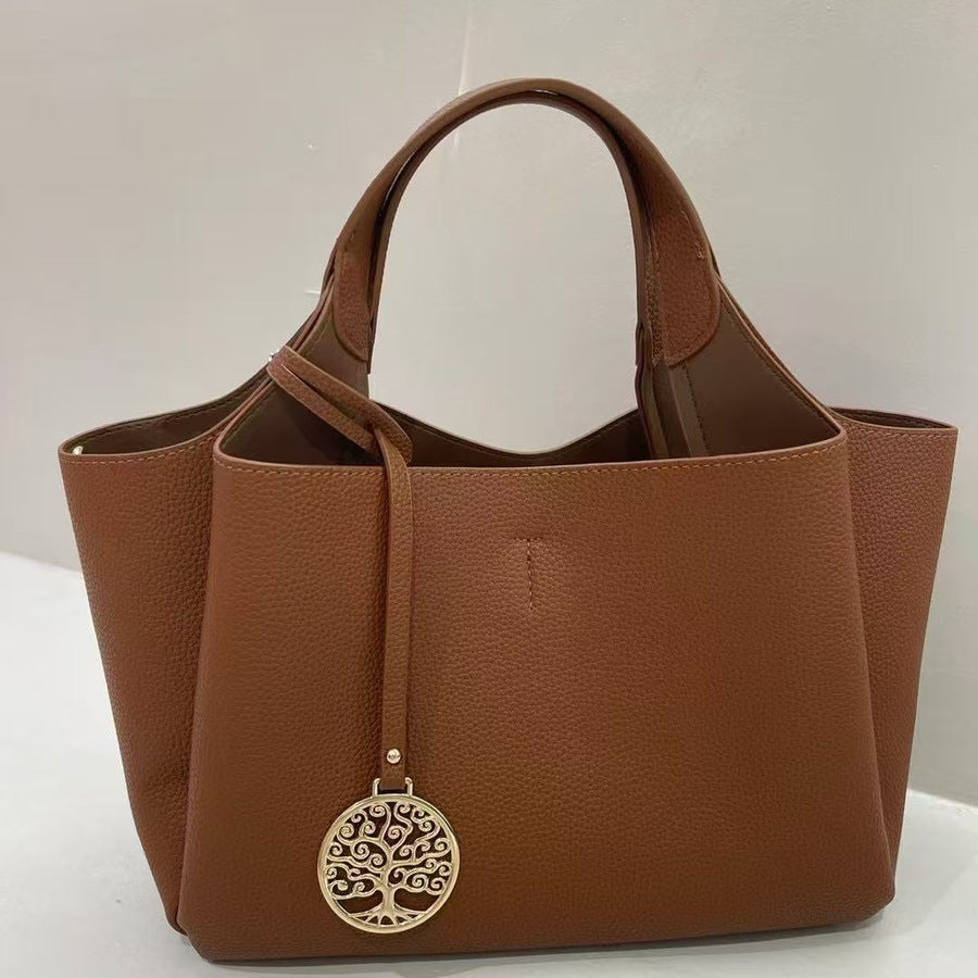 Large Capacity Tote Bag for Women Pebble Grain Leather Handbag Solid Color Top Handle Shoulder Crossbody Purse for Work & Everyday Commute