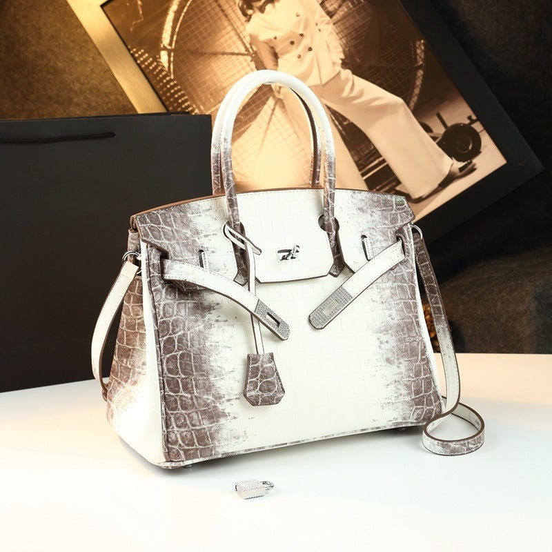 Chic Croc-Embossed Birkin-Inspired Tote Bag for Women, Premium Genuine Leather Top-Handle Crossbody Shoulder Handbag with Elegant Spacious Design, Everyday Purse