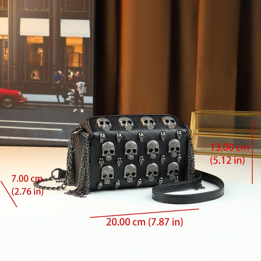 Halloween Metal Skull Mini Square Bag for Women Chain Shoulder Crossbody Purse, Quirky Fun Handbag with Edgy Halloween Style
