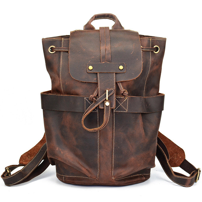 Men's Crazy Horse Leather Backpack Vintage Travel Daypack for Women Students, Genuine Leather Casual Rucksack Large Capacity