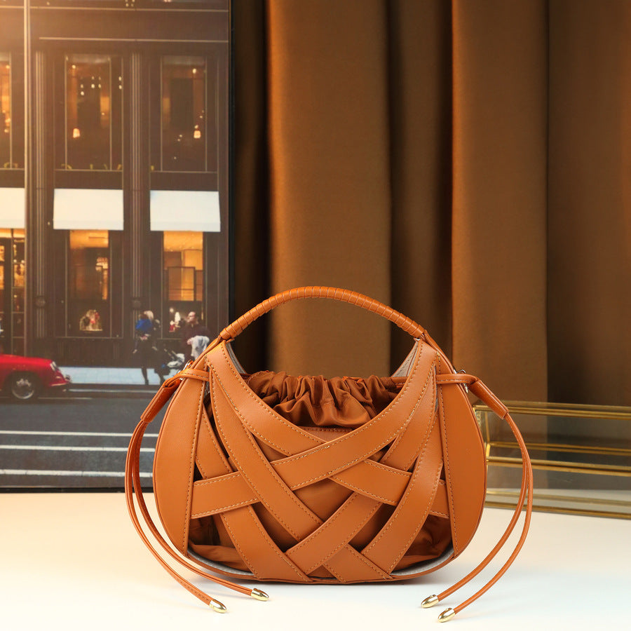 Woven Hollow Picnic Basket Bag for Women Creative Design Top Handle Shoulder Crossbody Purse, Premium Textured Handbag with Versatile Everyday Appeal