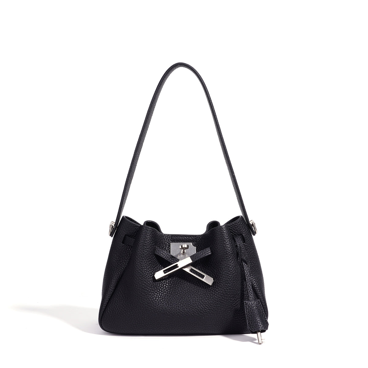 Genuine Pebbled Soft Leather Bucket Bag for Women, Relaxed Versatile Underarm Shoulder Crossbody Purse, Spring Summer Premium Niche Handbag for Ladies