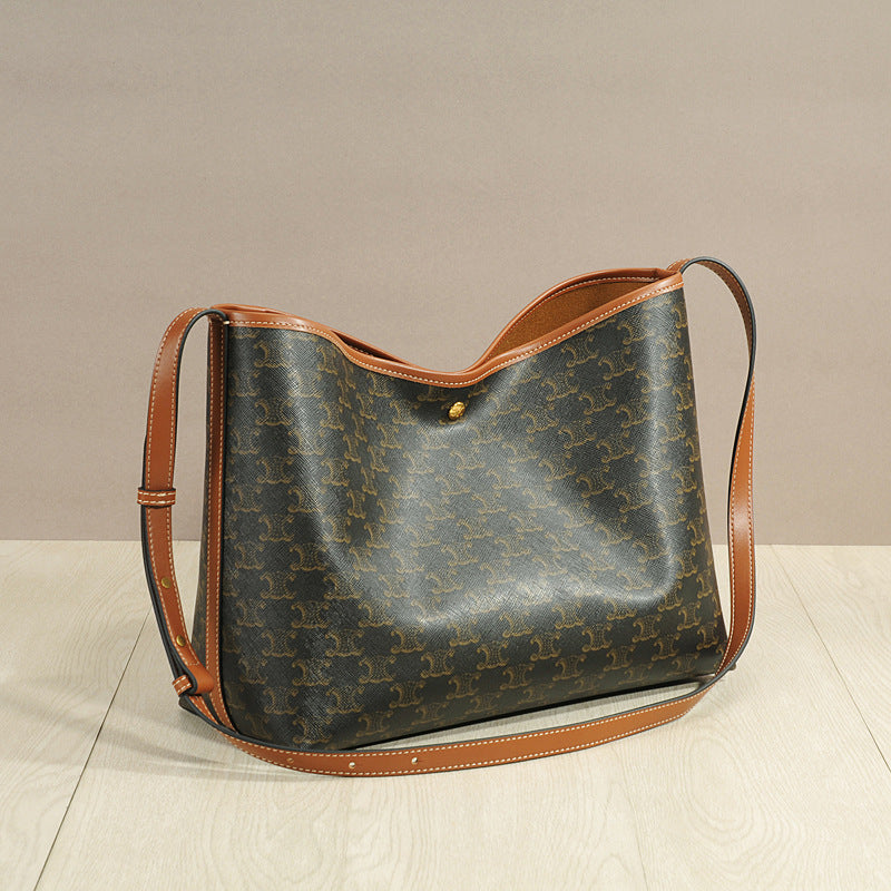 Vintage Brown Monogram Arch Style Soft Shopper Tote Bag for Women Large Crossbody Shoulder Bag Mommy Diaper Bag