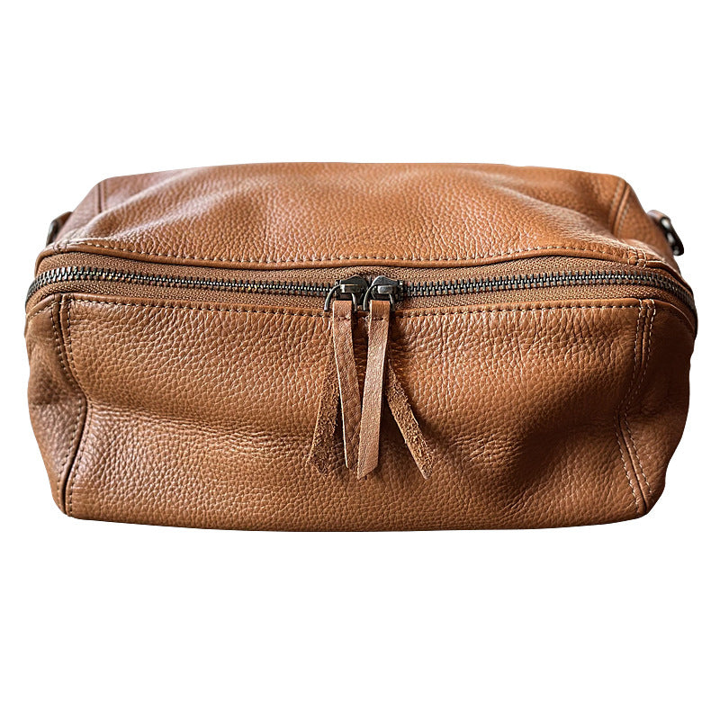 Genuine Soft Leather Vintage Crossbody Bag for Women, Spring Summer Lightweight Minimalist Shoulder Purse, Versatile Everyday Toast Style Handbag for Ladies