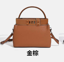 New Fall/Winter Premium Top-Handle Handbag for Women, Versatile Shoulder Crossbody Tote with Studded Turn-Lock Closure & Sophisticated Design, Perfect Commuter Bag for Everyday Elegance