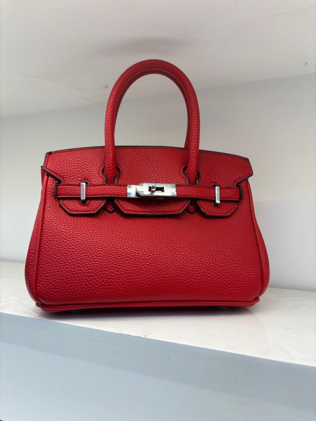 Genuine Pebbled Leather Birkin-Style Gold Hardware Large Capacity Handbag for Women, European Fashion Top Handle Purse, Trendy Casual Tote Bag for Ladies