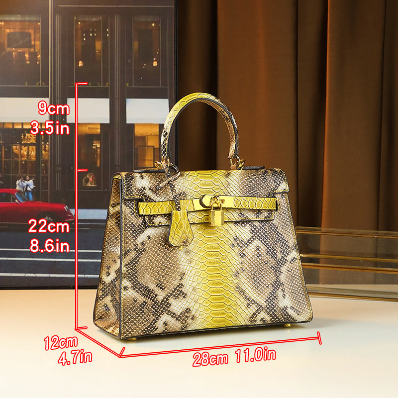 New Arrival Snake-Effect Kelly-Inspired Business Commuter Bag for Women, A Large Capacity Vintage Top-Handle Crossbody Handbag with Premium Design, Perfect for Moms
