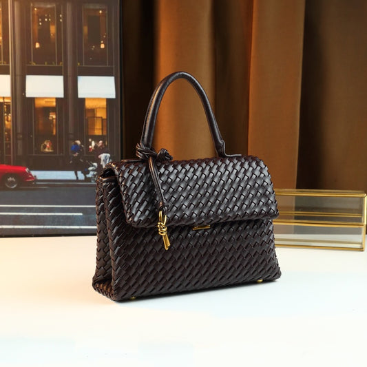 Handwoven Commuter Briefcase Bag for Women Minimalist Large Capacity Shoulder Handbag, Niche Versatile Purse with Artisan Woven Texture