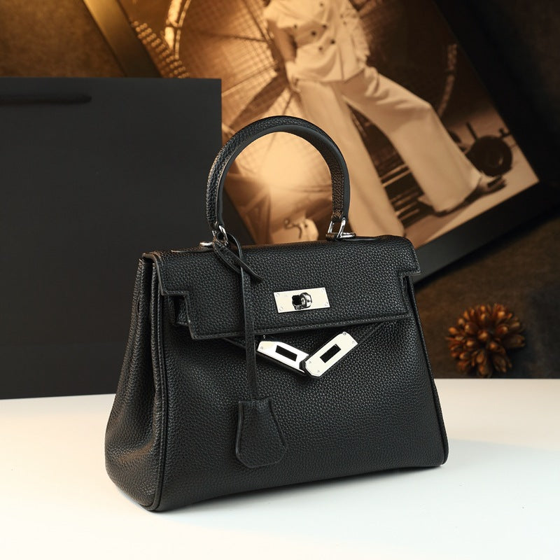 Genuine Leather Kelly-Style Large Capacity Handbag for Women, New Arrival Top Handle Crossbody Purse, Premium Commute Bag with Elegant Light Luxury Style for Ladies