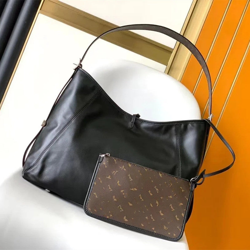Genuine Sheepskin Leather Tote Bag for Women Large Capacity Black Shoulder Handbag with Chain Strap, Trendy Crossbody Purse with Premium Texture