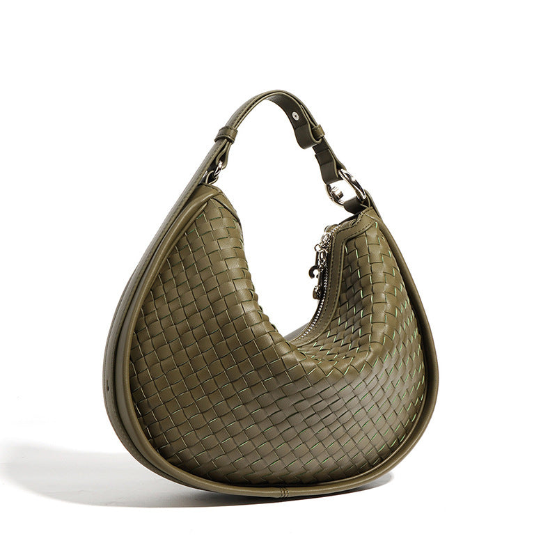 New Handwoven Crescent Bag in Genuine Leather, Large Capacity Commute Shoulder Crossbody Underarm Top Handle Purse, Stylish Handbag for Women