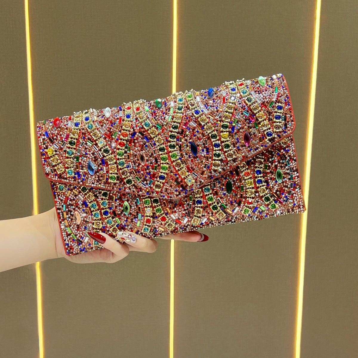 Women's Rhinestone-Embellished Envelope Evening Clutch, Exquisite Chain Crossbody Shoulder Bag with New Stylish Design, Versatile Purse