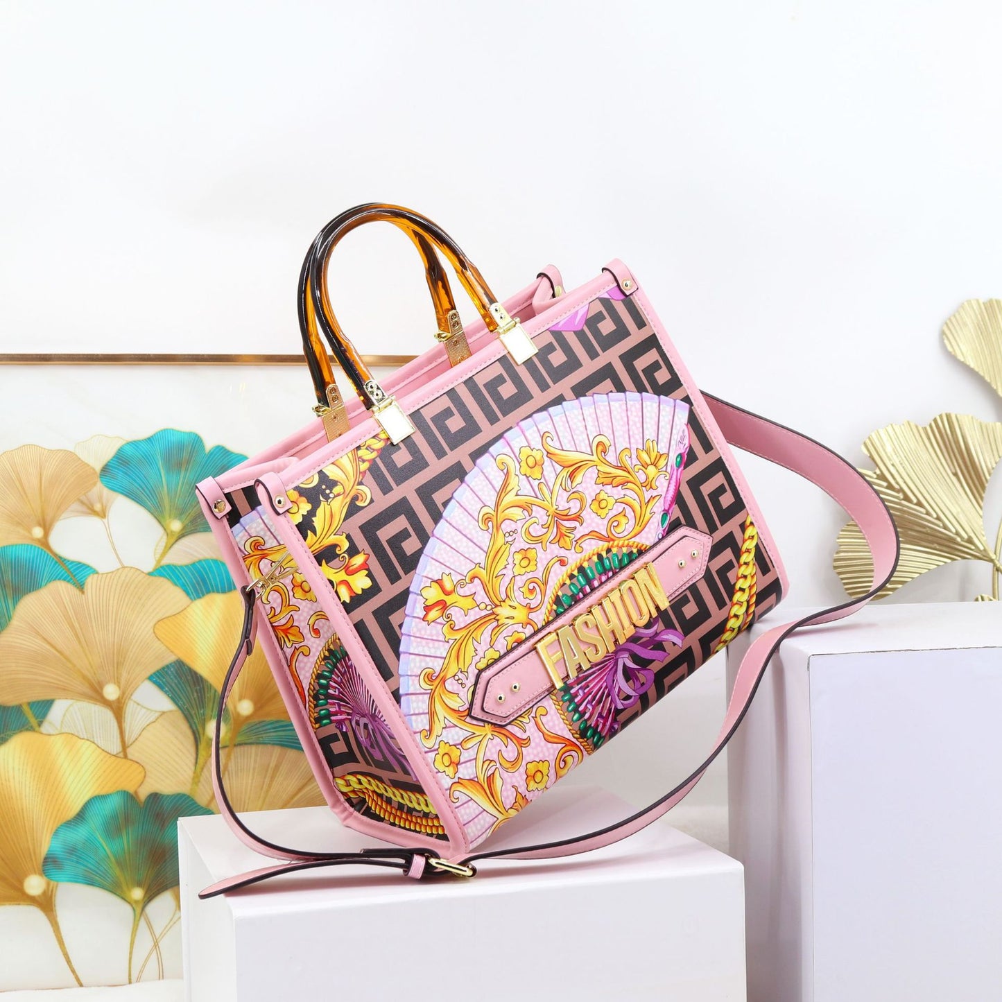 Genuine Leather Large Capacity Tote Bag for Women, Fashion "FASHION" Letter Print Top Handle Handbag, Stylish Ladies Tote Purse