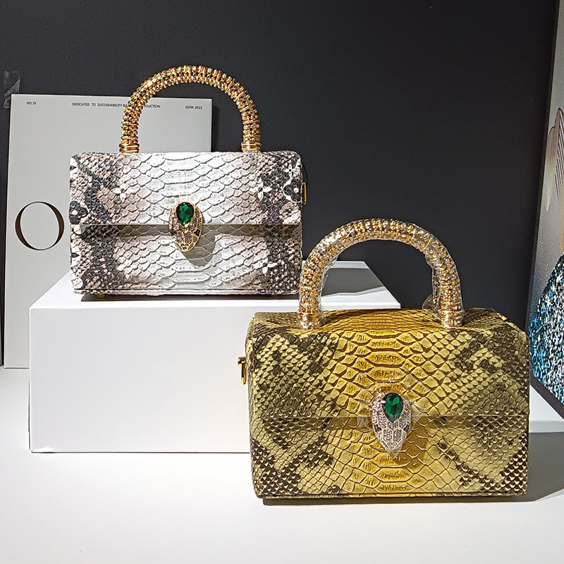 Genuine Leather Snakeskin & Crocodile-Embossed Handbag for Women, New Premium Vintage Commute Shoulder Crossbody Purse, Trendy Bag for Ladies