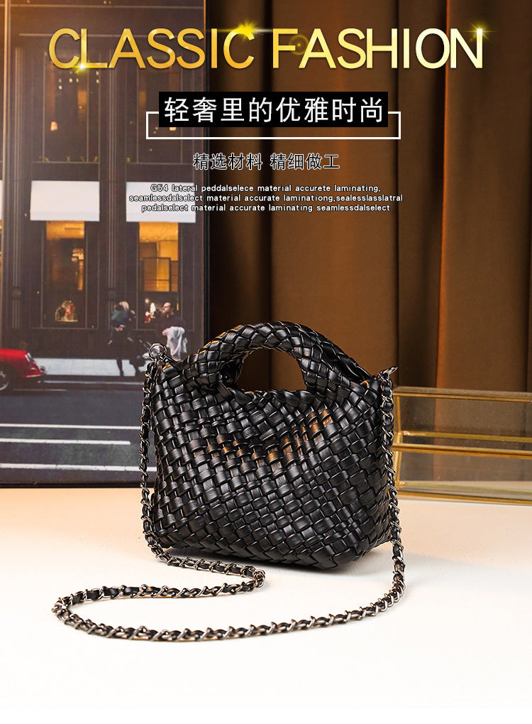 Woven Mini Crossbody Bag Set for Women Chain Shoulder Handbag with Detachable Sub-Pouch, Versatile Everyday Purse with Textured Design