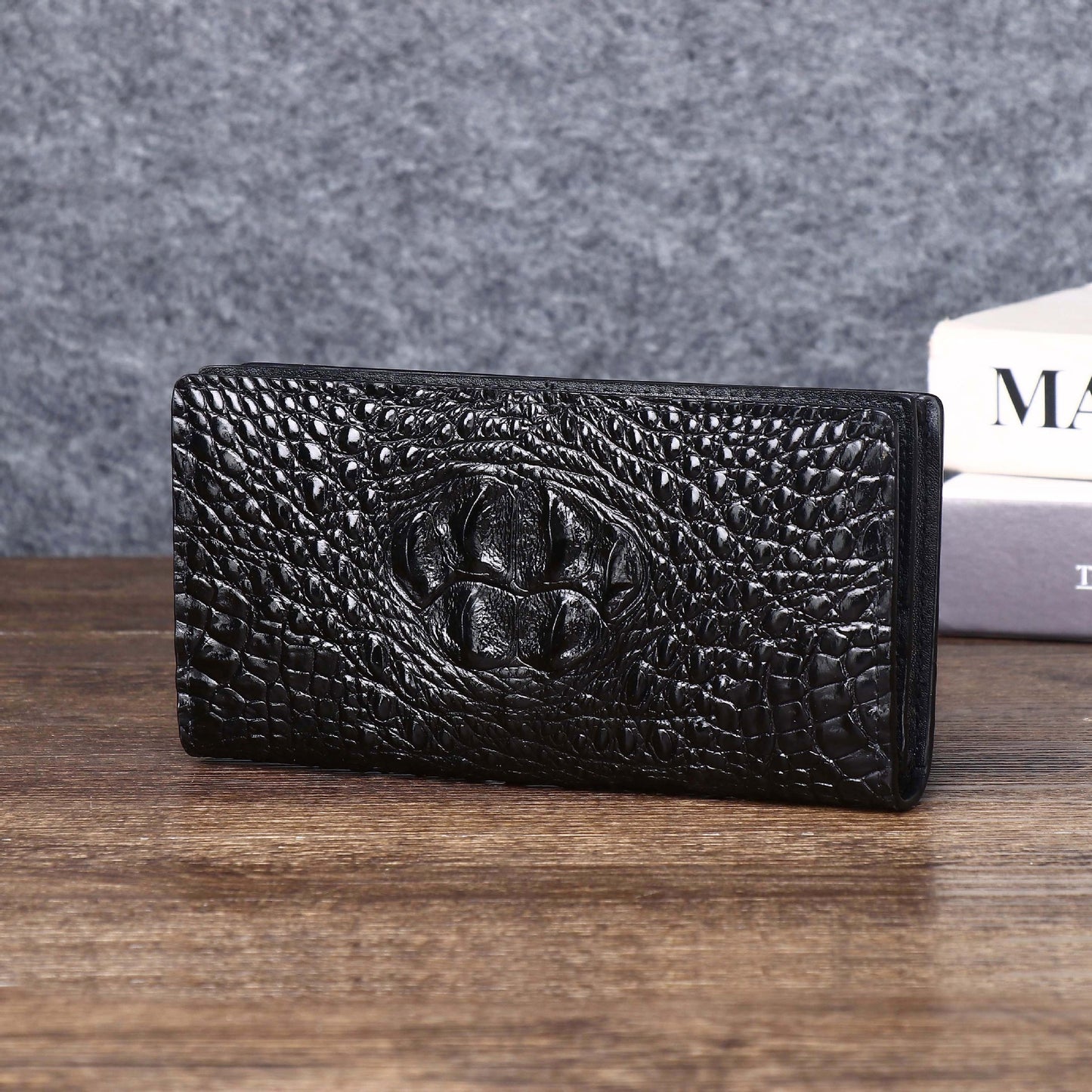 New Arrival Croc-Effect Long Bi-Fold Wallet for Men, A Business Clutch with Top Handle, Perfect Suit Wallet for Formal & Daily Use