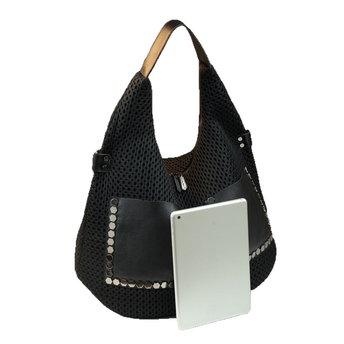 Soft Leather Patchwork Studded Underarm Bag for Women Large Capacity Commuter Shoulder Handbag, Trendy Personality Purse with Edgy Hardware