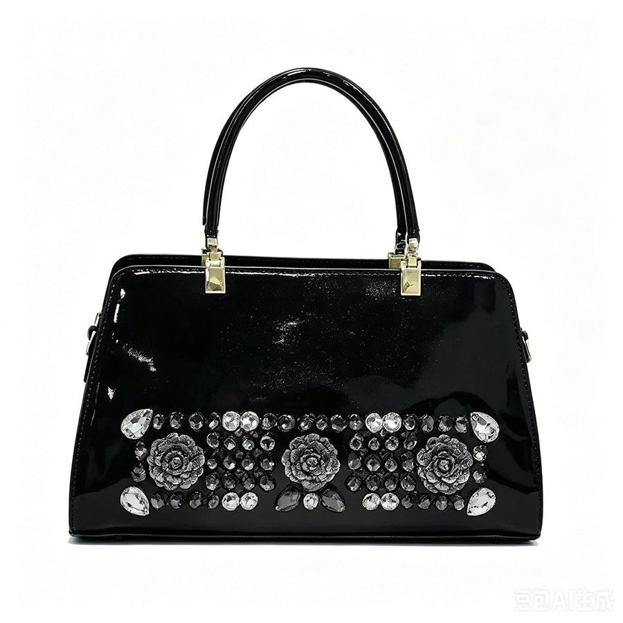 Flower Rhinestone Embellished Boston Bag for Women Shoulder Crossbody Handbag, Premium Versatile Purse with Elegant Floral Design