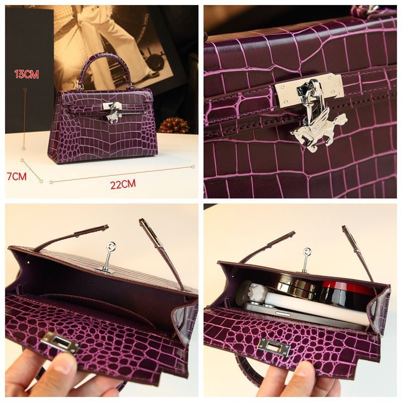 New Arrival Mini Kelly-Inspired Croc-Effect Leather Bag for Women, A 2nd Gen Small Shoulder Crossbody Handbag with Fashionable Design
