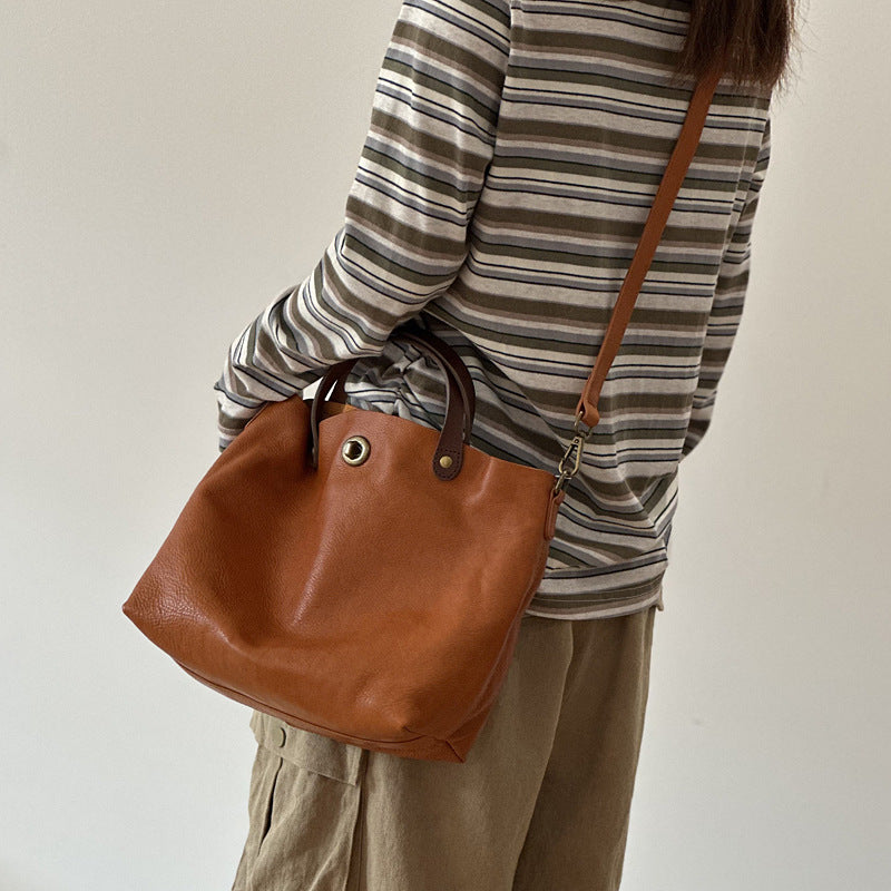 Genuine Vegetable-Tanned Cowhide Bag for Women, New Spring Summer Top Handle Shoulder Crossbody Purse, Vintage Lock Buckle Handbag for Ladies