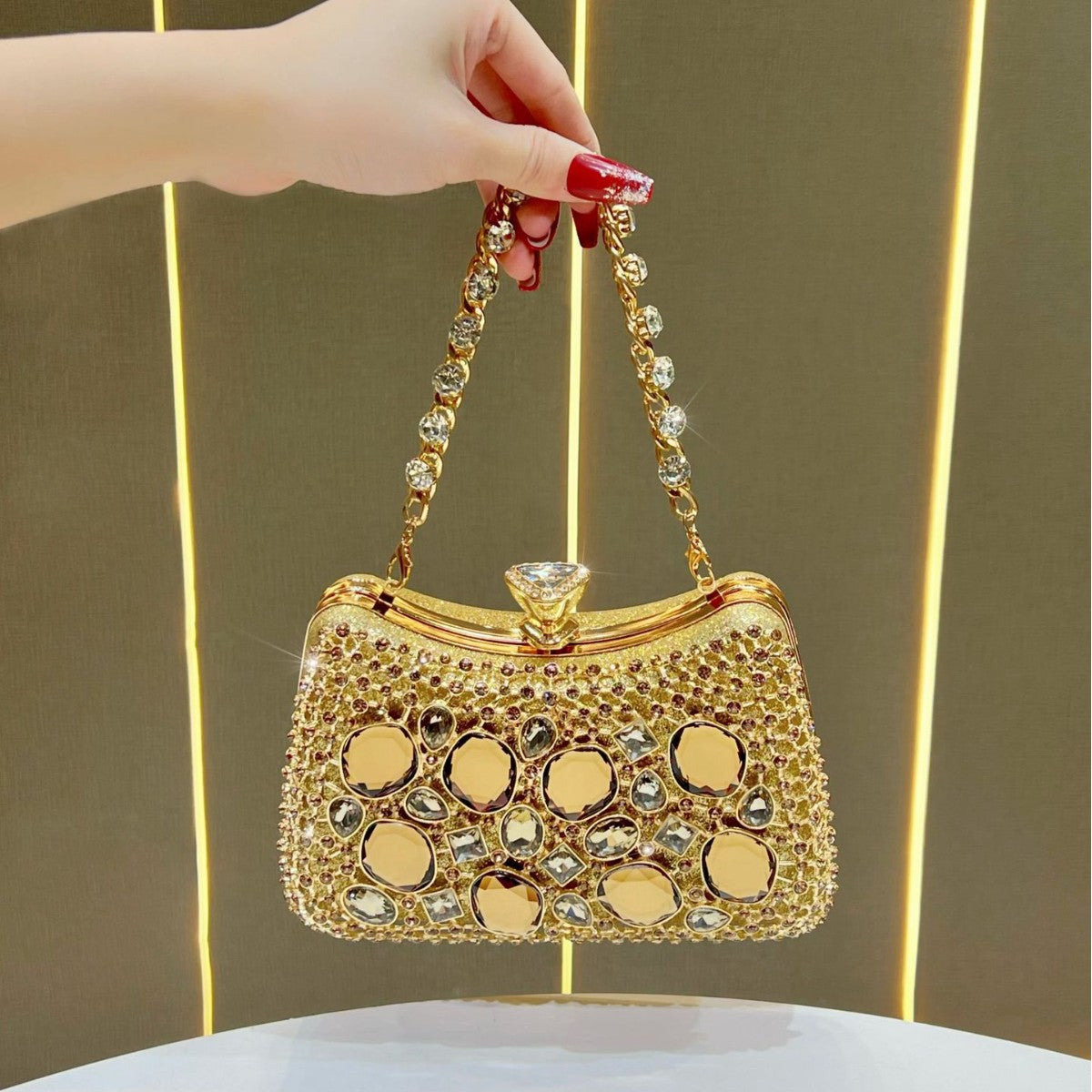 Chic Rhinestone Hollow-Out Evening Bag for Women, A Sparkly Chain Top-Handle Crossbody Shoulder Handbag Perfect for Banquets & Special Occasions