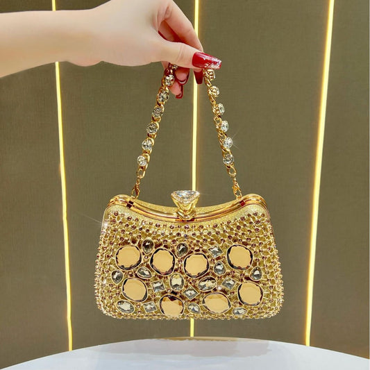 Chic Rhinestone Hollow-Out Evening Bag for Women, A Sparkly Chain Top-Handle Crossbody Shoulder Handbag Perfect for Banquets & Special Occasions