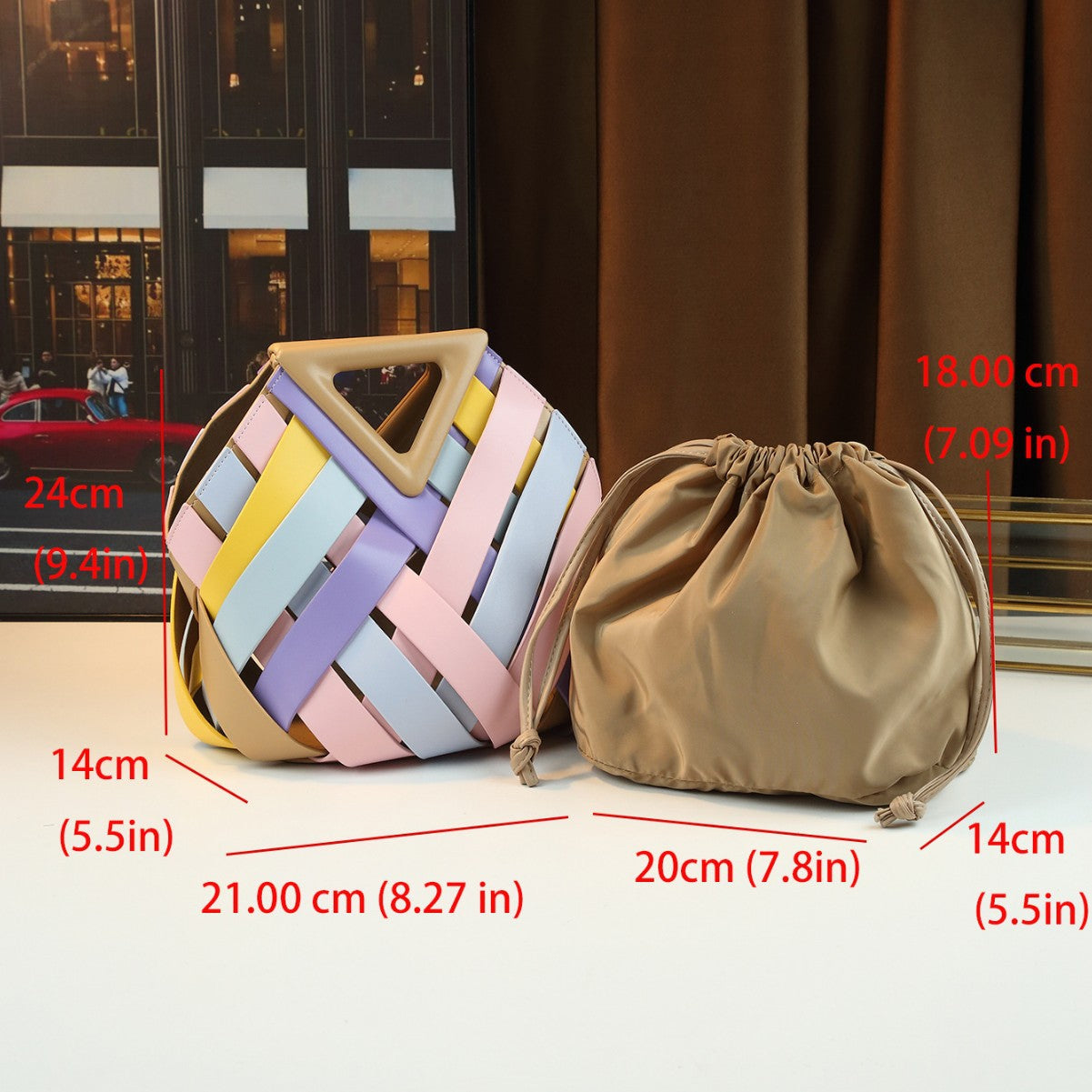 Woven Hollow Basket Bucket Bag for Women Genuine Leather Shoulder Crossbody Handbag, Fashionable Purse with Natural Artisan Texture
