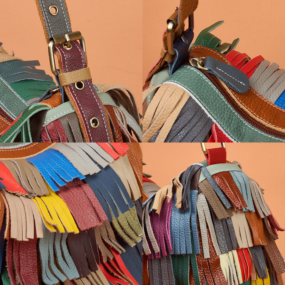Genuine Top Layer Cowhide Colorful Handmade Handbag for Women, New Arrival Fall Winter Crossbody Shoulder Purse, Unique Designer Leather Bag for Ladies