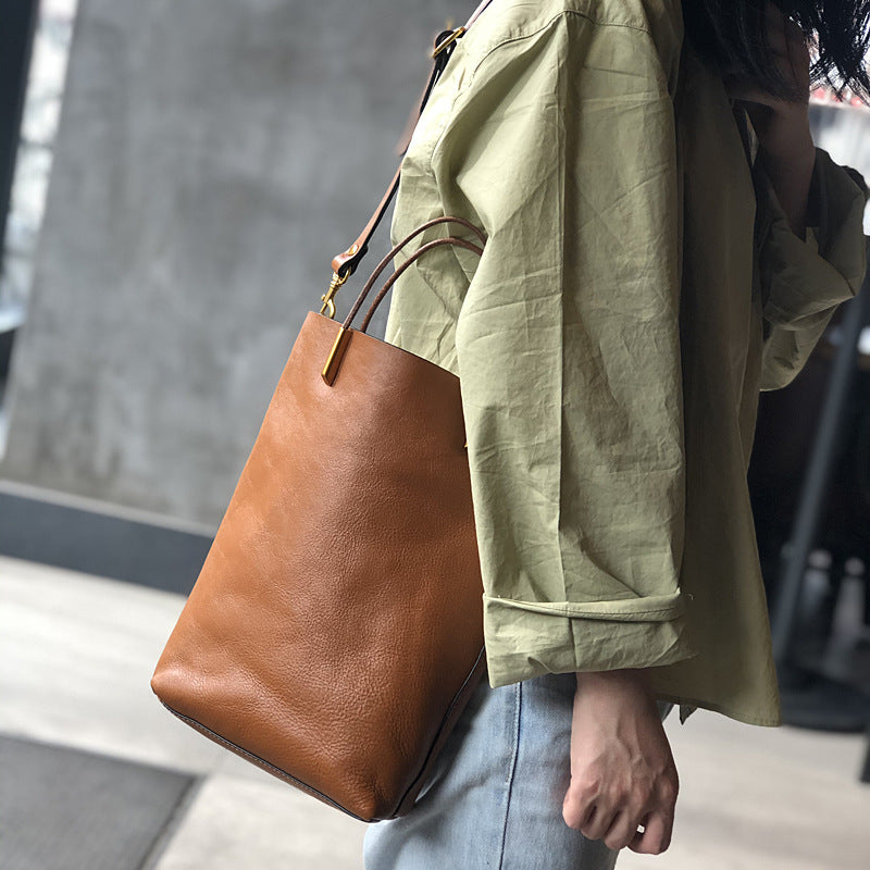 Genuine Top Layer Cowhide Handbag for Women, New Summer Original Minimalist Shoulder Crossbody Top Handle Purse, Vintage Mother-Child Bag for Ladies