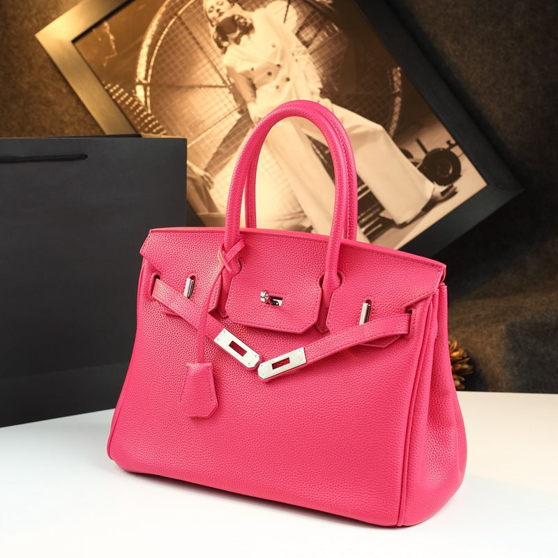 New Arrival Pebbled Leather Birkin-Inspired Tote Bag for Women, Large Capacity Turn-Lock Shoulder Crossbody Handbag with Light Luxury Style, Perfect Commuter Purse for Work & Everyday