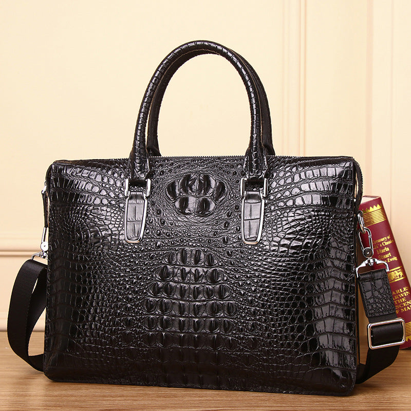 New Arrival Croc-Effect Genuine Leather Briefcase for Men, A Business Laptop Bag with Top Handle & Trendy Shoulder Crossbody Design, Perfect for Work & Travel