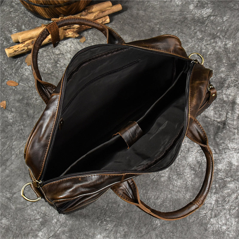 Genuine Top Layer Cowhide Business Briefcase for Men, Top Handle Shoulder Crossbody Laptop Bag, Outdoor Work Commute Bag 3319 for Gentlemen