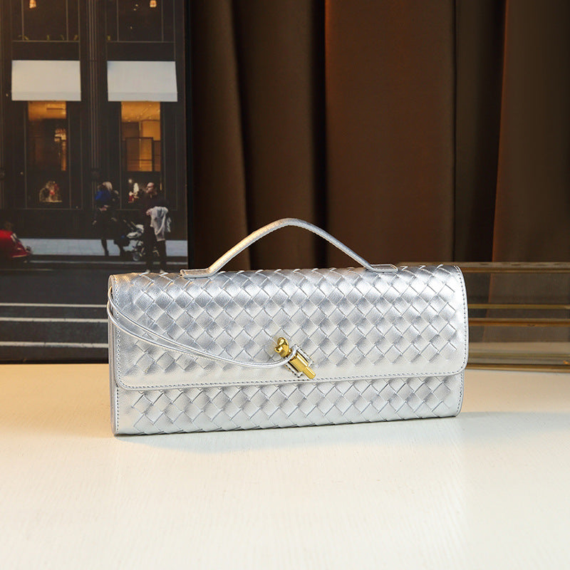 New Fall/Winter Hand-Woven Baguette Bag for Women, A Versatile Horizontal Clutch with Elegant Shoulder Crossbody Design, Perfect for Everyday Style