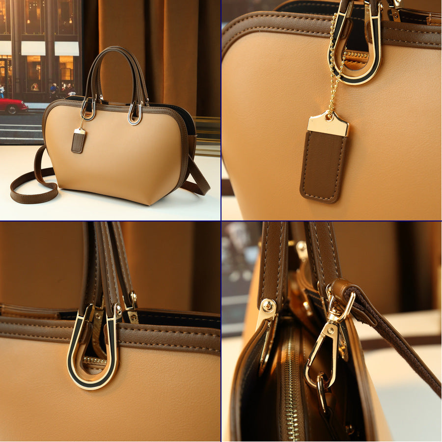 Color-Block Shell Bag for Women Large Capacity Top Handle Shoulder Crossbody Purse, Elegant Contrast Design with Versatile Everyday Appeal
