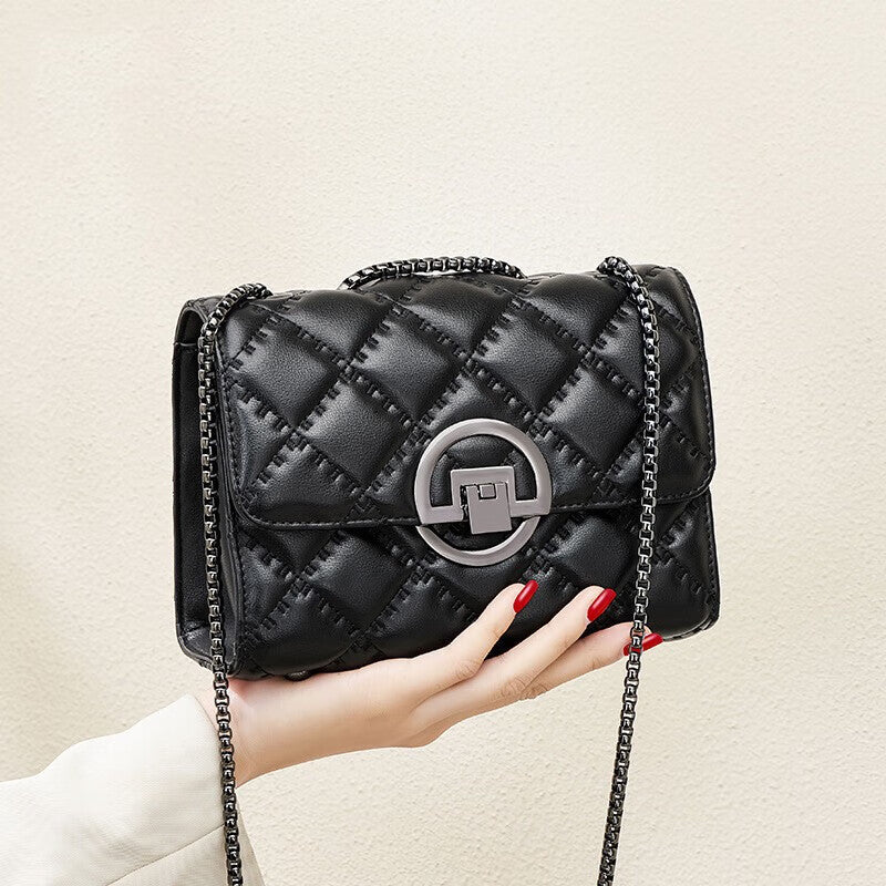 Women's Genuine Leather Quilted Stitch Chain Cross-Body Bag, New Summer Style Shoulder Purse with Underarm Fit, Trendy Lightweight Handbag for Daily Outings & Travel