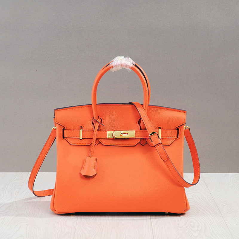 Genuine Top Layer Cowhide Birkin-Kelly Style Tote Bag for Women, New Arrival Large Capacity Commute Top Handle Handbag, Premium Leather Purse for Ladies