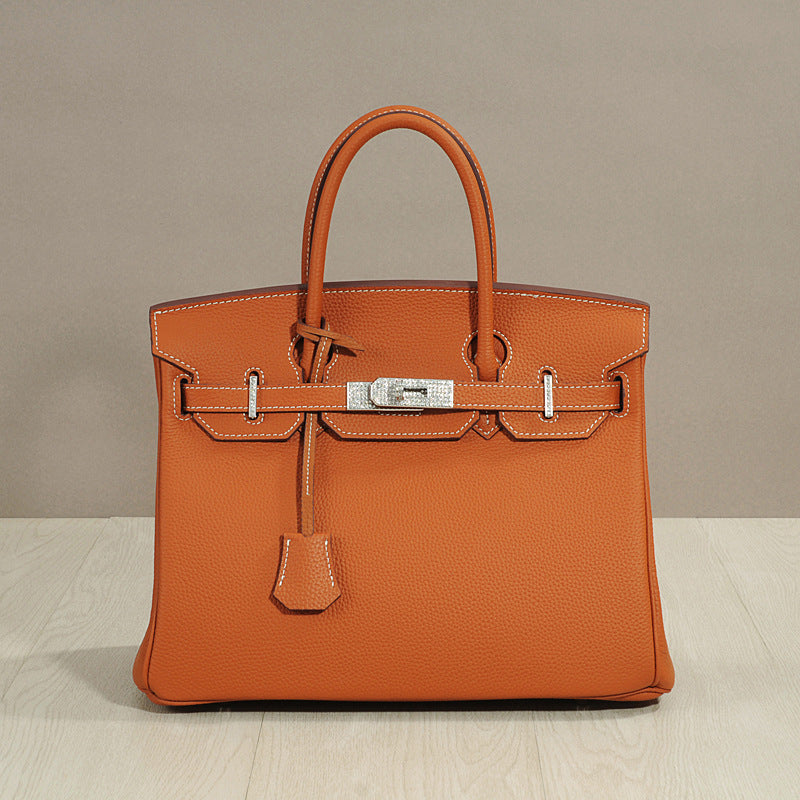 New Arrival Rhinestone-Embellished Pebbled Leather Tote Bag, Birkin & Kelly-Inspired Top-Handle Shoulder Crossbody Handbag with Large Capacity, Premium Everyday Purse