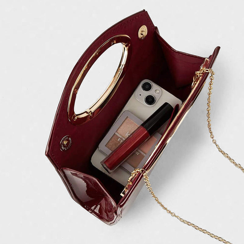 Glossy Evening Clutch for Women, New Formal Banquet Gown Bag with Chain Strap, Elegant Wedding Party Handbag for Ladies