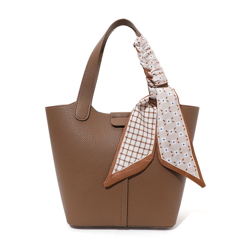 New Soft Leather Basket Bag, Versatile Solid Color Cowhide Top Handle Purse, Fashionable Handbag for Women