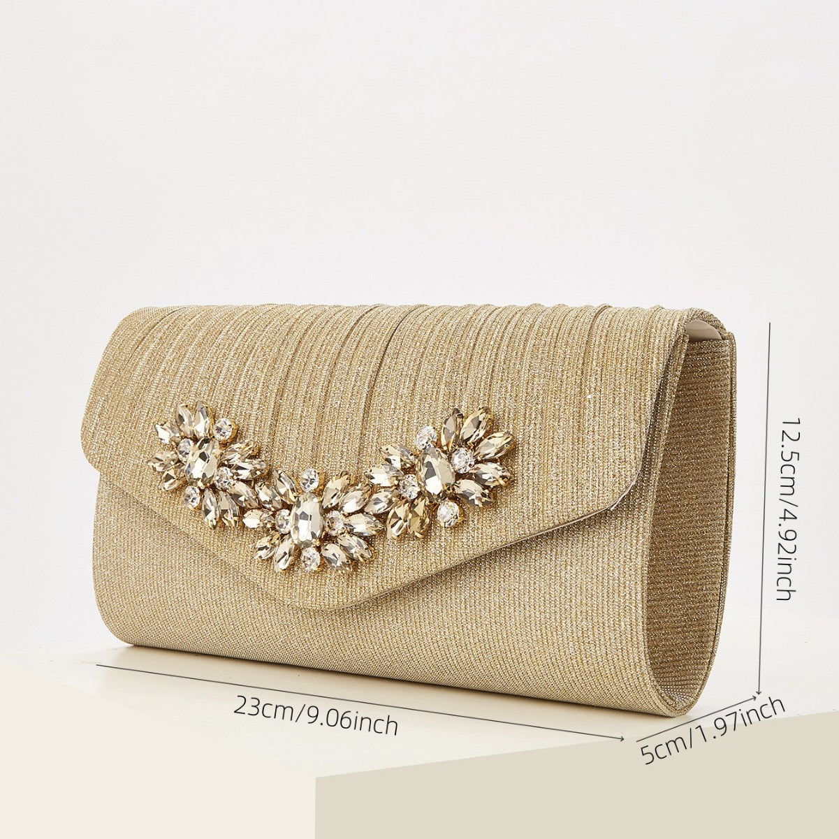 Rhinestone Embellished Chain Evening Clutch for Women, Champagne Versatile Shoulder Crossbody Purse, Chic Formal Party Handbag for Ladies