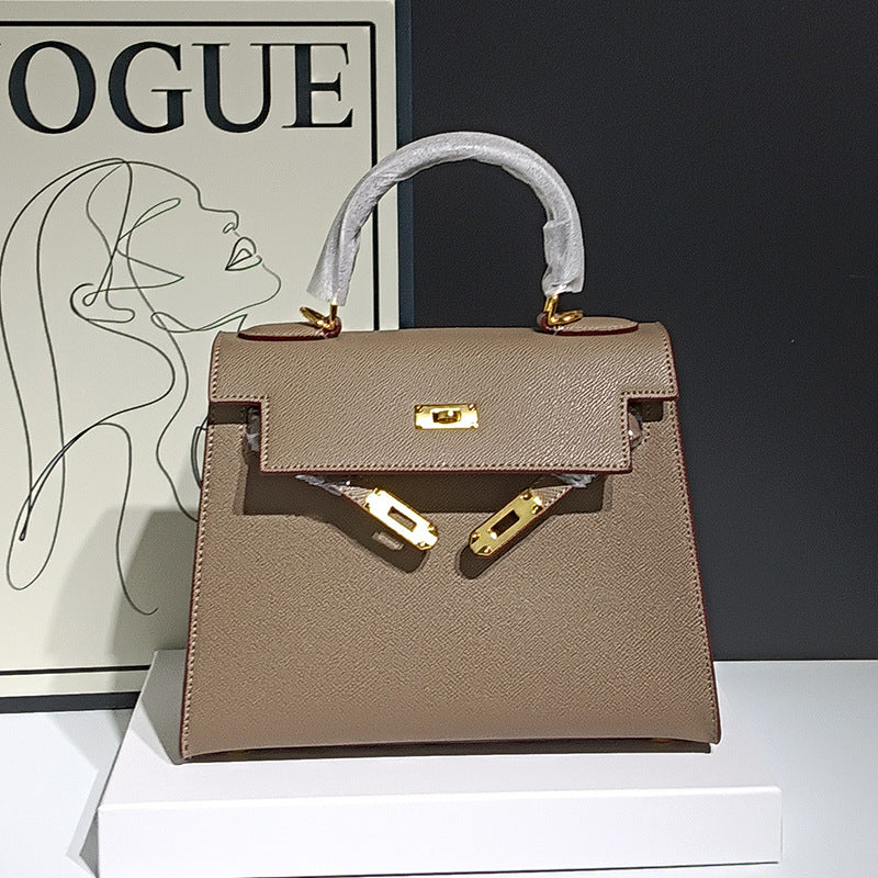Genuine Leather Palm Texture Kelly-Style Bag for Women, High-Quality Shoulder Crossbody Top Handle Purse, Minimalist Versatile Square Handbag for Ladies